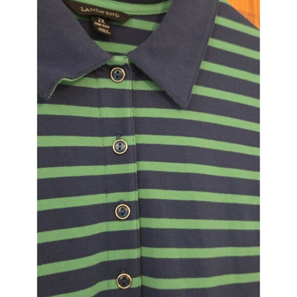 LANDS END Dress Size 2X  Navy Blue‎ & Kelly Green Stripe Polo Sleeveless Preppy - Picture 1 of 15